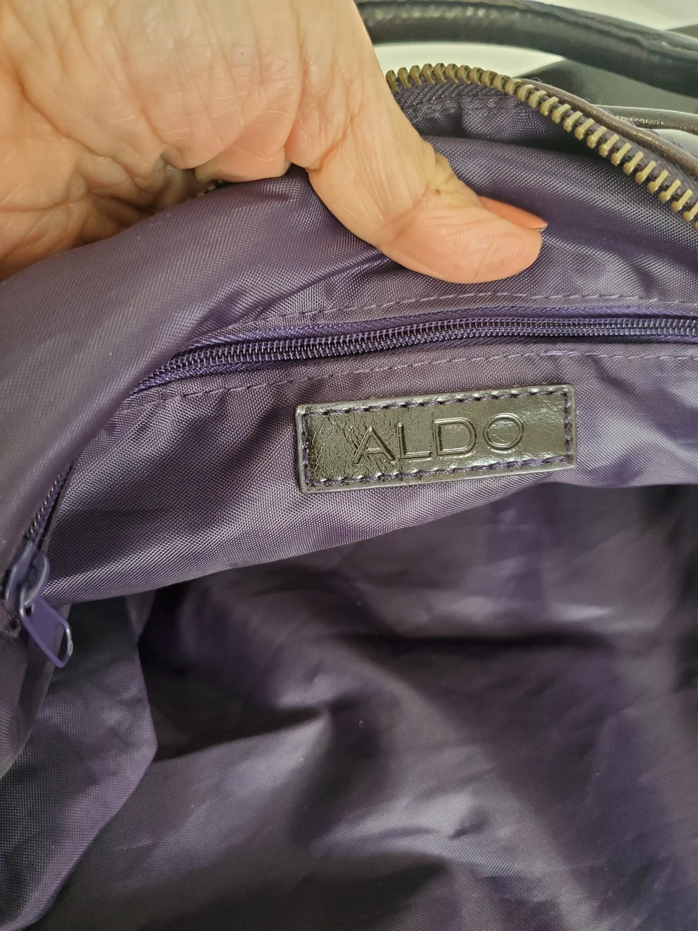 Aldo Dark Brown Glossy Vegan Leather Satchel - Picture 7 of 9